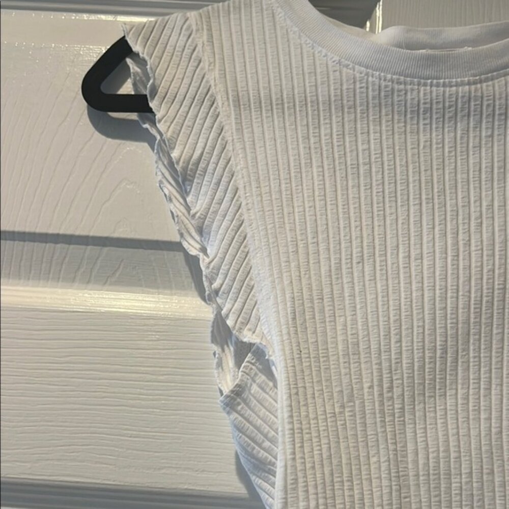 LA Made White Ribbed Ruffled Tank Top - Picture 3 of 5